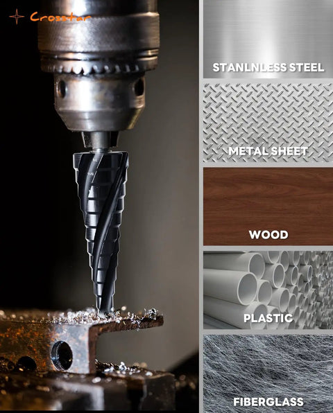 Cobalt TiAlN Step Drill Bit Set Three Pack With Double Spiral Flutes And Hex Shank One Eighth To Seven Eighths Inch for drilling metal