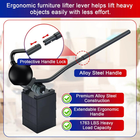 Essential Heavy Duty Furniture Movers Dolly Set features ergonomic alloy steel handle for lifting heavy items with ease.