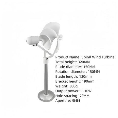 Ten Watt Micro Spiral Wind Turbine Generator With Archimedes Rose Design for experiments, 320mm height, 150mm blade dia