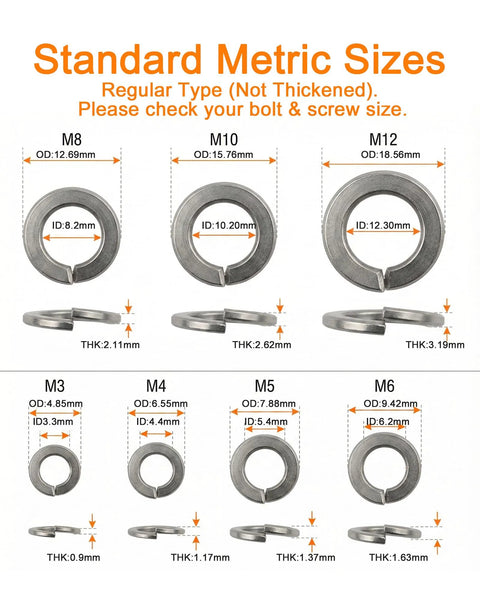 YoSpciaNe 445pcs stainless steel lock washer assortment set (M3–M12) with M6/M8 sizes