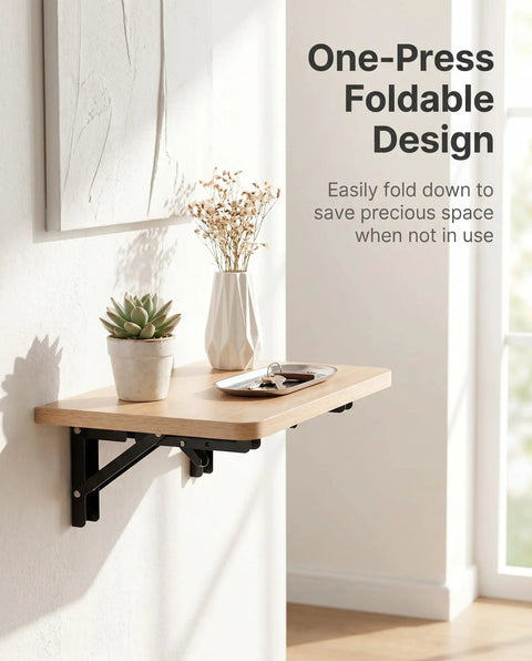 Slick Folding Wall Mounted Projector Shelf In Solid Natural Wood, Compact Floating Bracket For Routers And Cable Boxes, Dead Simple Setup For Any Cozy Home Theater Or Gaming Nook, foldable wall shelf with plants.