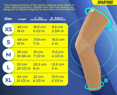 Size chart and side view of Leg Compression Sleeve For Calf Knee And Thigh Recovery Pain Relief And All Day Comfy Support, beige, large.