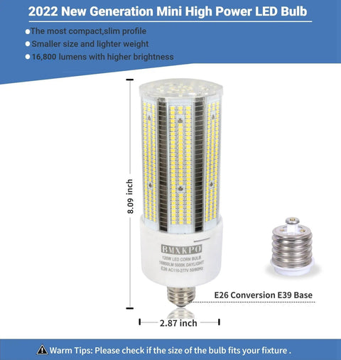 2 Pack 120W LED Corn Light Bulb 16800 Lumens Daylight 5000K E26 E39 Base Replacement For HID HPS Mercury Vapor Lamps