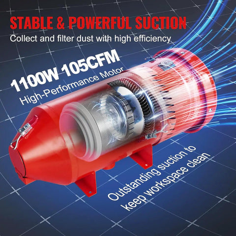 Rugged 1.6 HP Dust Collector With 1.8 Gallon Bucket Packs Killer Suction For Sandblasting Cabinets And Media Blasters, showcasing motor design.
