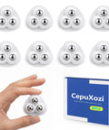 Eight Piece Self Adhesive Caster Wheels 360 Degree Swivel Mini Rollers For Kitchen Countertops Small Appliances White Peel And Stick Zero Sweat Install Superior Glide Performance displayed with pack and hand.