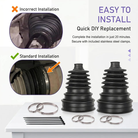 CV Axle Boot Repair Kit For 0.74 To 0.94 Inch Shafts Cuttable Joint Boot Bushing With Clamp And Cable Tie External Ball Cage Protection For Your FWD Or AWD Ride Black, 2 boots, clamps, ties
