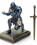 Medieval Armor Knight Pen Holder For Desk Organizer Resin Pencil Holder And Paperweight Gift With A Badass Letter Opener Blue Finish