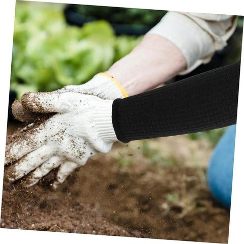 Close-up of Tough As Nails Protective Arm Sleeves with serious cut resistance for gardeners working in soil.