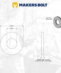 Diagram and measurements of Heavy Duty One Quarter Inch 18-8 Stainless Steel Flat Washers Black Oxide Finish 100 Pack for DIY projects.