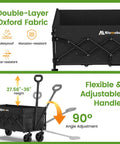 Extra Long 35 Inch Collapsible Wagon with adjustable handle, showing waterproof Oxford fabric and flexible handle