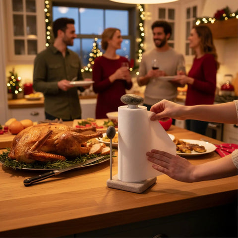 Granite Paper Towel Holder Free Standing Kitchen Roll Holder with Durable Granite Base in holiday kitchen setting