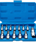 Solid As Rock 13 Piece Metric Hex Bit Socket Set Featuring Drop Forged S2 Steel and Chrome Drives with Rust Proof Coating in blue case.
