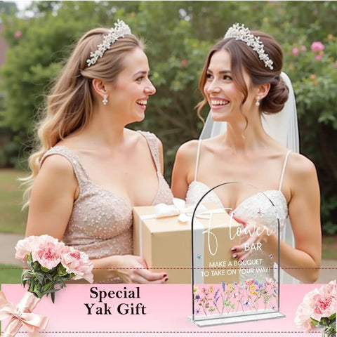 Flower Bar Sign Go To Clear Acrylic Table Sign For Weddings And Parties 5x7 Inches Durable Wedding Decor Signage on table with flowers