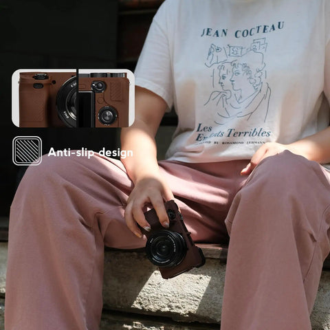Person holding Sony Alpha A6400 A6300 Camera Case Kit With Soft Silicone Body Cover And Grip LCD Screen Protector Bundle