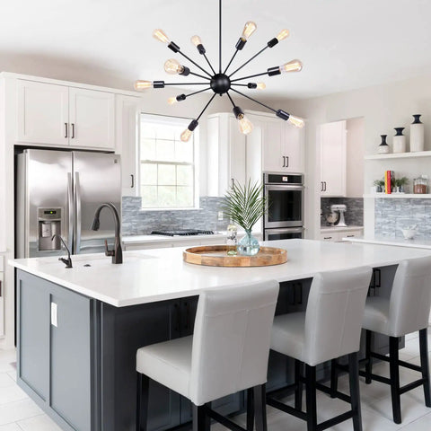 12 Light Black Sputnik Chandeliers Mid Century Modern Semi Flush Mount Ceiling Fixture For Dining Room Kitchen Island
