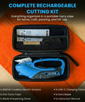 Bozuki Cordless Electric Scissors Rechargeable 4V Box Cutter For Cardboard And Fabric Rotary Shears Self Sharpening Blades Dual Lock Safety System Fast Safe Cutting Tool in portable carrying case.