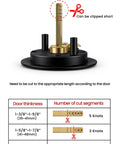 Matte Black Round Pocket Door Lock Set internal construction illustration with cutting guide for door thickness and bore size.