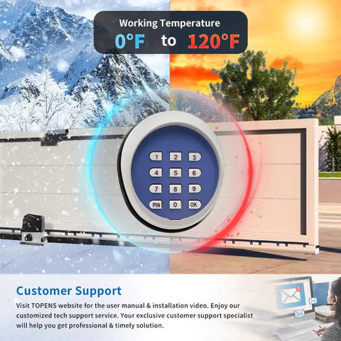 Wireless Gate Keypad With Keyless Entry Numeric Code Panel For Automatic Swing Or Sliding Gate Opener Outdoor Security Access Control Quick Pass Function And No Key Needed For Easy Pass Through with temperature range 0°F to 120°F
