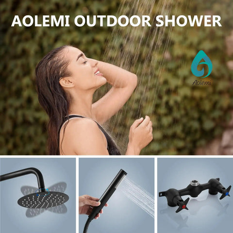 Heavy Duty Outdoor Shower Kit With 8 Inch Rainfall Head And Handheld Sprayer, Exposed Shower System, Matte Black Finish