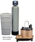 Badass 115 Volt Cast Bronze Submersible Sump Pump With 4 Or 10 Horsepower And 3240 Gallons Per Hour Non Clog Impeller shown in display with tank.