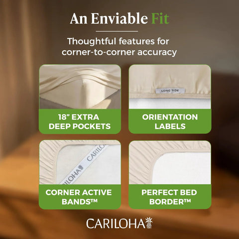 Luxurious Bamboo Viscose Sheet Set In Coconut Milk Fits Standard Split King Bed Frames features like 18” extra deep pockets and corner active bands.