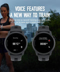 PACE 4 Ultralight Sport GPS Watch With 1.2 Inch AMOLED Screen and Voice Features displayed on a woman's wrist.