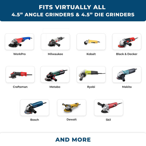 4.5-inch angle grinder compatibility banner with 11 brand icons
