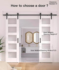 White Glass Double Barn Door 24 In x 84 In With 8 Ft Sliding Hardware Kit DIY Friendly Tempered Frosted Glass MDF Core with Eco Waterproof PVC installed in interior view