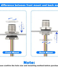 Diagram showing front and back mount for Industrial 8 Pin M12 Sensor Cable With Unshielded Wire, A Coded, Front Mount Straight Male Connector