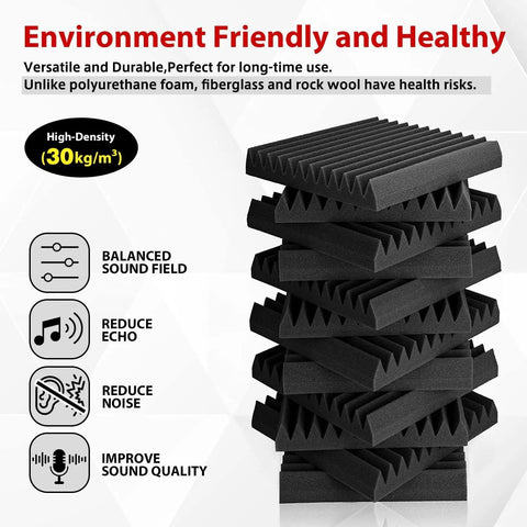 High Density Acoustic Foam Soundproofing Wedges For Walls And Studio Banish Noise Like A Pro With Fire Resistant Design stacked black wedges.