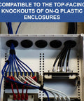 Five Pack Rock Solid Rubber Grommets For Plastic Electrical Enclosures fits two inch top knockout holes in an electric box.