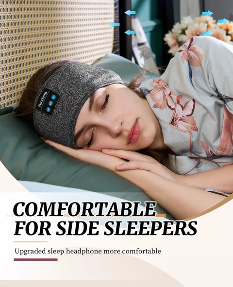 Person using Comfy Sleep Headphones Wireless Headband With Bluetooth 5 Point 4 And Ultra Thin HD Stereo Speakers 3 In 1 Sleep Mask