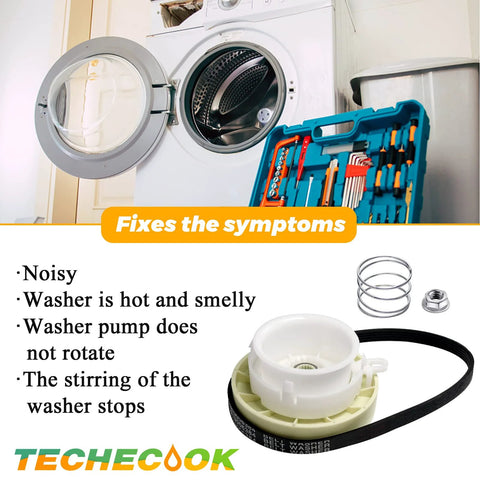 Techecook washer pulley clutch kit and drive belt; includes pulley and belt for Whirlpool/Kenmore/Maytag washers