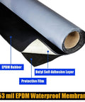 Heavy Duty Epdm Rubber Roofing Membrane Drop Dead Easy Peel And Stick Self Adhesive Flashing Roll, showing 53 mil thick waterproof EPDM roll.