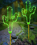 2 Pack Solar Cactus Walkway Lights For Outdoor Garden Pathway Lawn Patio Decor Waterproof Stake Lights with copper wire glowing at night