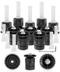 Adjustable Arc Spray Nozzles 8 to 17 Ft Radius Full Coverage Lawn Sprinkler Heads 10 Pack parts with black bases and clear tubes