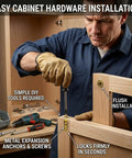 Man installing a 6x14mm Short Expansion Screw Set for Cabinet Hinge Repair and Loose Hole Fix with a screwdriver.