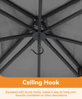 Backyard Party Ready 11x13 Foot Outdoor Gazebo ceiling hook, showing heavy-duty metal frame under double roof layer