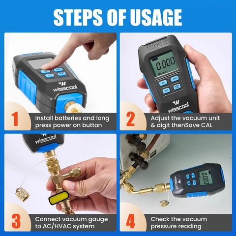 Digital Micron Vacuum Gauge For HVAC Systems, Precision Micron Readings, Digital Pressure Tester Meter For Accurate Evacuation, Moisture Free Refrigerant Charge Prep, Great For DIY And Pros. Install batteries, connect to AC/HVAC system