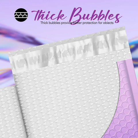 Gradient Purple 6x10 Inch Opaque Bubble Mailers 100 Pack, thick bubble padding and strong adhesion detail for shipping small items