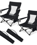 Two Pack Foldable Beach Chairs Set For Outdoors With Cup Holders And Storage Bags Low Profile Portable Camping Chairs For Adults