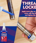Application of blue medium strength thread locker on metal fastener
