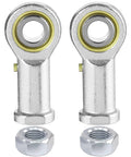 Two Piece Heavy Duty Rod End Bearing Set With 1/2 Inch Bore and pre lubricated smooth rotation, includes jam nuts for installation.
