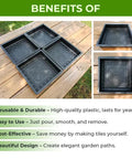 4 Piece Concrete Molds Set For DIY Paving Big Pathmaker Cobblestone Molds on wooden surface, black plastic material, garden use.