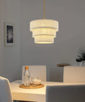 Three Tier Drum Linen Plug In Pendant Light With Fifteen Foot Hemp Rope Cord E26 Dimmer Switch Hanging Fixture For Kitchen Island Dining Room Entryway Hallway 1 Pack above dining table