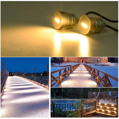 Recessed Outdoor LED Deck Step Lights 12-24V Low Voltage In-Ground Landscape Lighting 1W 3000K Warm White IP67 Waterproof for pathways and gardens