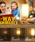 Mother reading to child beside Touch Control Bedside Lamp With USB Port For Bedroom Wood Nightstand Light 3 Way Dimmable Desk Table Lamp