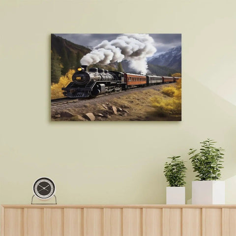 Steam Locomotive Train Canvas Wall Art for Living Room and Bedroom Decor, Vintage Landscape Prints in HD, Framed Style