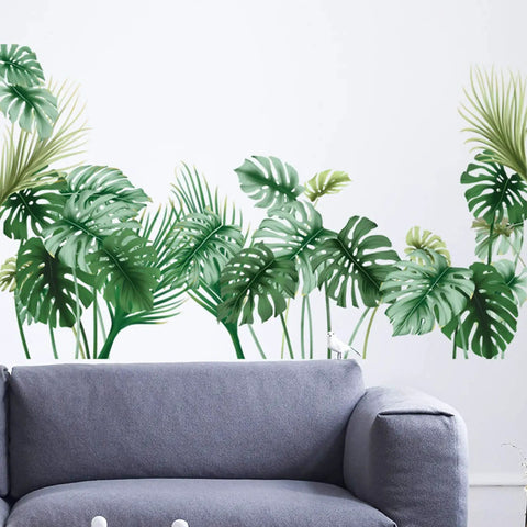 Palm Leaf Wall Decals Set For Living Room And Bedroom Tropical Green Plant Wall Stickers Peel And Stick Vinyl Murals