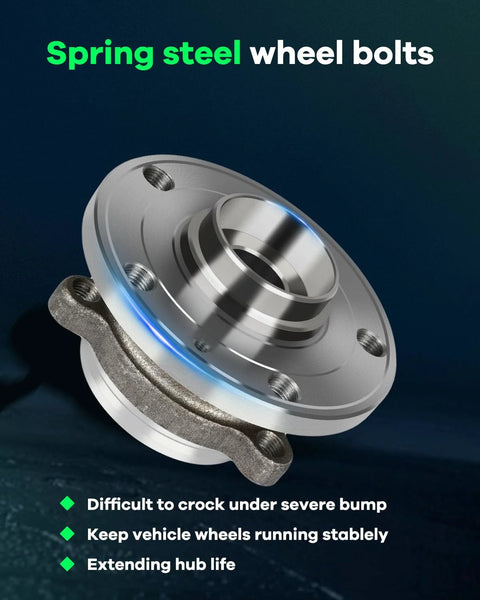 Close-up of a spring steel wheel bearing hub with ABS, showcasing the design and features for Audi A3 Quattro and Volkswagen models.